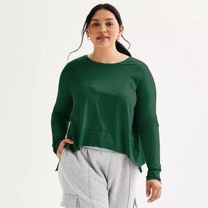 SO Plus Size Cropped Relaxed Athletic long sleeve Tee Green 1x NEW